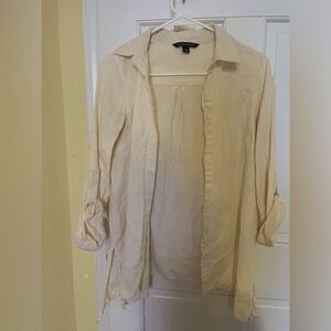 Striped button down shirt. Yellow and white.